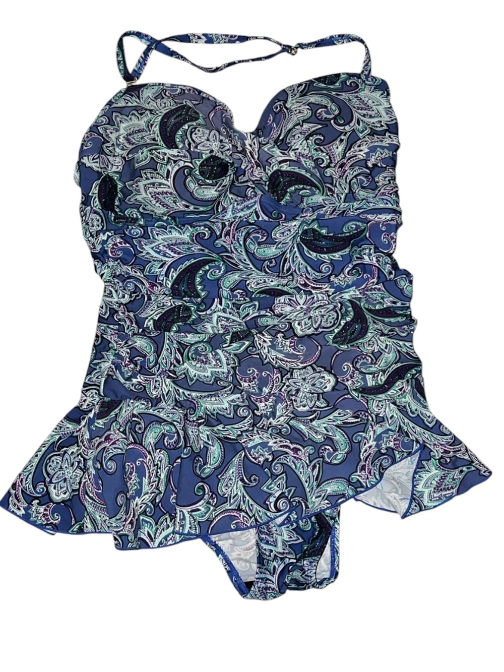 SHORE SHAPES Navy Paisley One-Piece Swimsuit with Skirt size 12